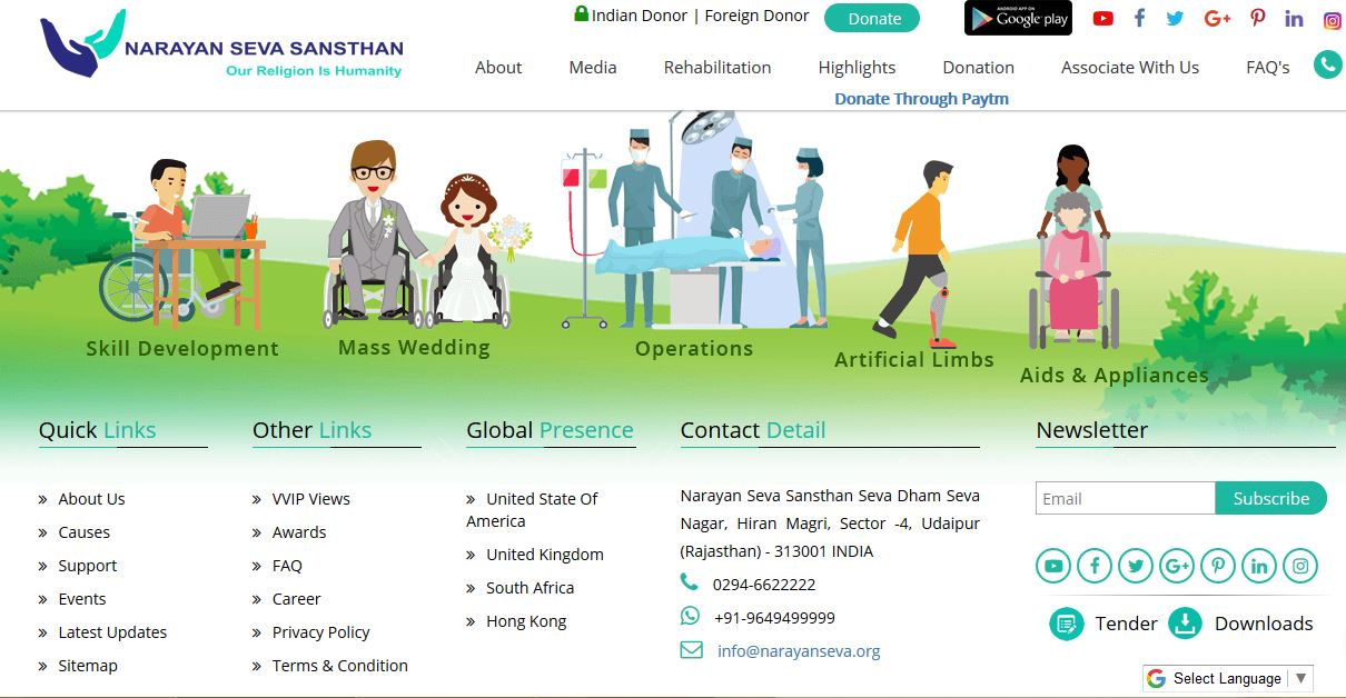 narayan seva sansthan website