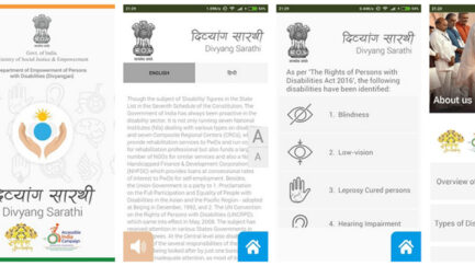 screenshots of divyang sarathi mobile app