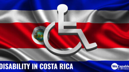 Disability in Costa Rica: Image shows a wheelchair sign on top of the Costa Rica flag.
