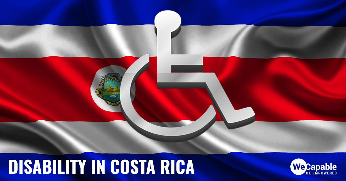 Disability in Costa Rica: Image shows a wheelchair sign on top of the Costa Rica flag.