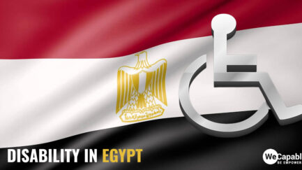 disability in Egypt: wheelchair icon on top of Egyptian flag