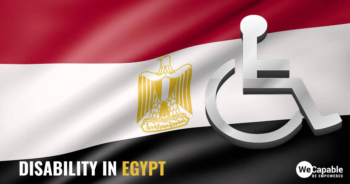 disability in Egypt: wheelchair icon on top of Egyptian flag