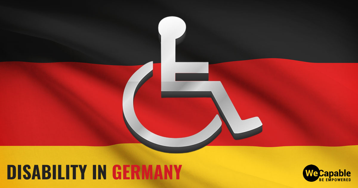 disability in germany: the image shows a wheelchair icon over German flag