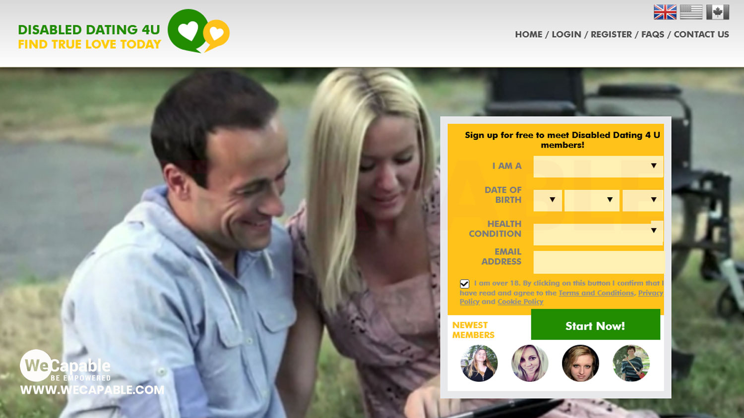 homepage of DisabledDating4U.co.uk website. it is one of the best dating websites for the disabled persons.