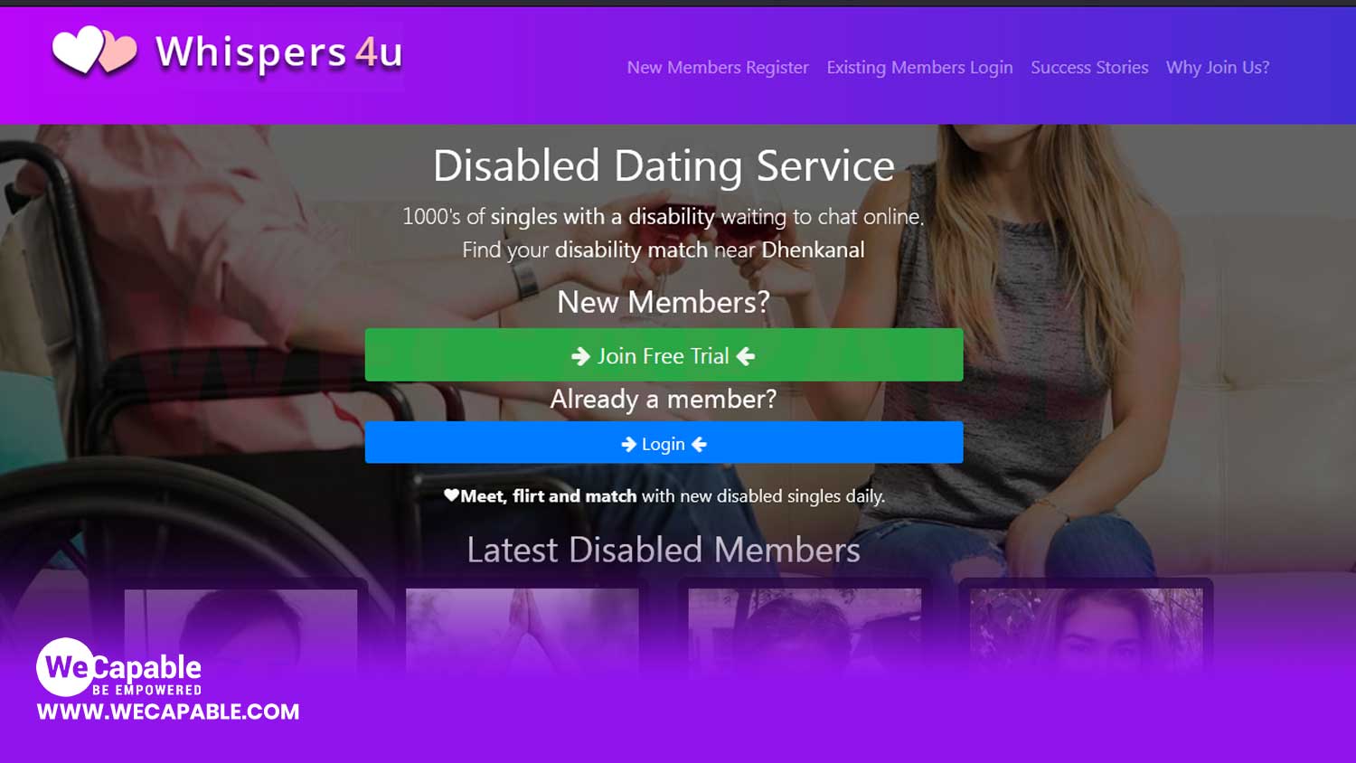 homepage of whispers4u.com website. it is one of the best dating websites for the disabled persons.