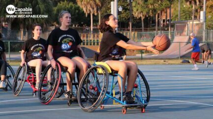 a woman's basketball wheelchair match going on